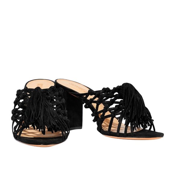 Schutz Tassle Block Heel size 8.5 VEUC Black - Picture 1 of 6